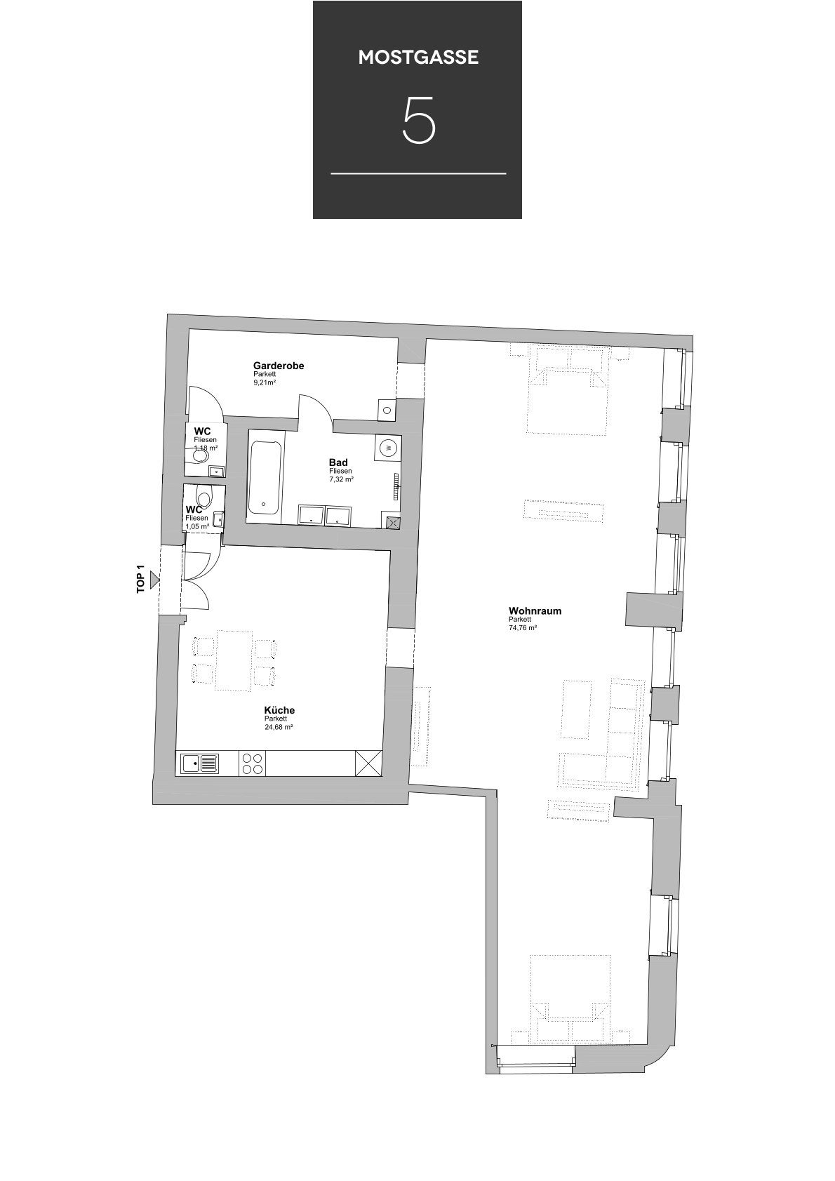 Grundriss Mostgasse 5 Top 1
